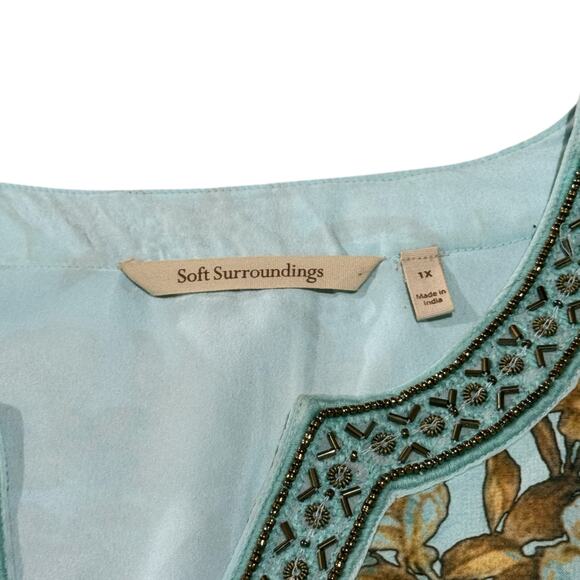 Soft Surroundings Size 1X Baroque Maxi Dress Aqua Gold Floral Boho Hippie Flowy - Picture 6 of 11